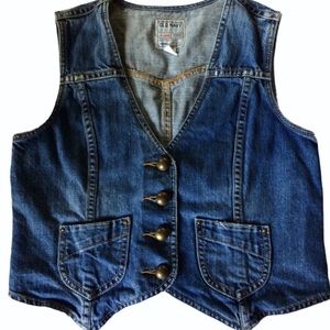 Distressed denim jean vest L